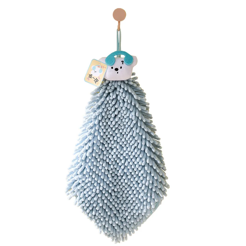 Cute Puppy Chenille Hanging Hand Towel for Kids – Extra Thick Absorbent Kitchen & Bathroom Washcloth, Soft Fluffy Dishcloth with Loop, Quick-Dry Drying Cloth for Home Use